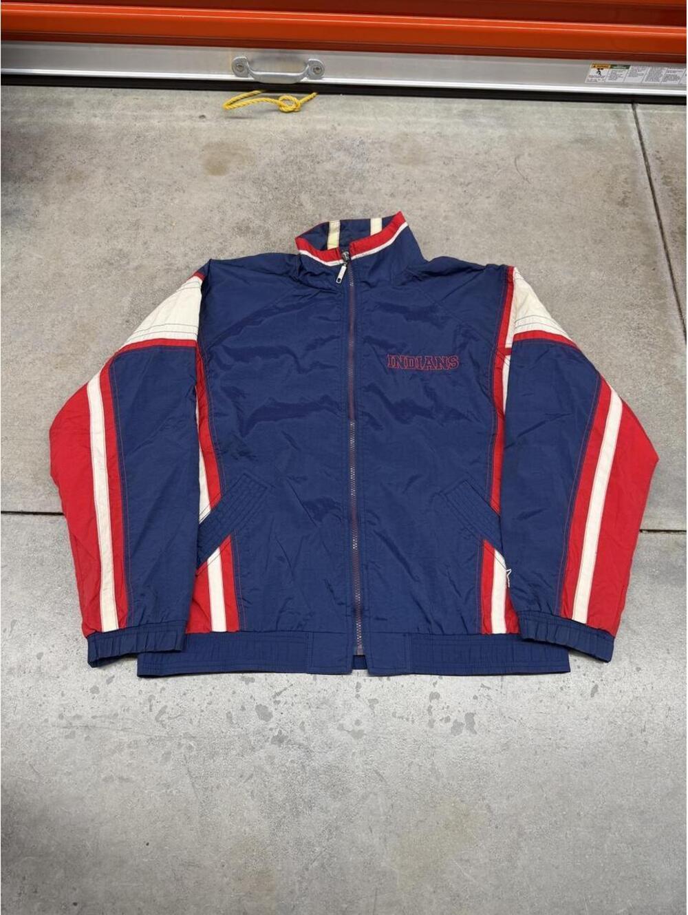 vintage cleveland indians starter navy and red zip up windbreaker jacket medium